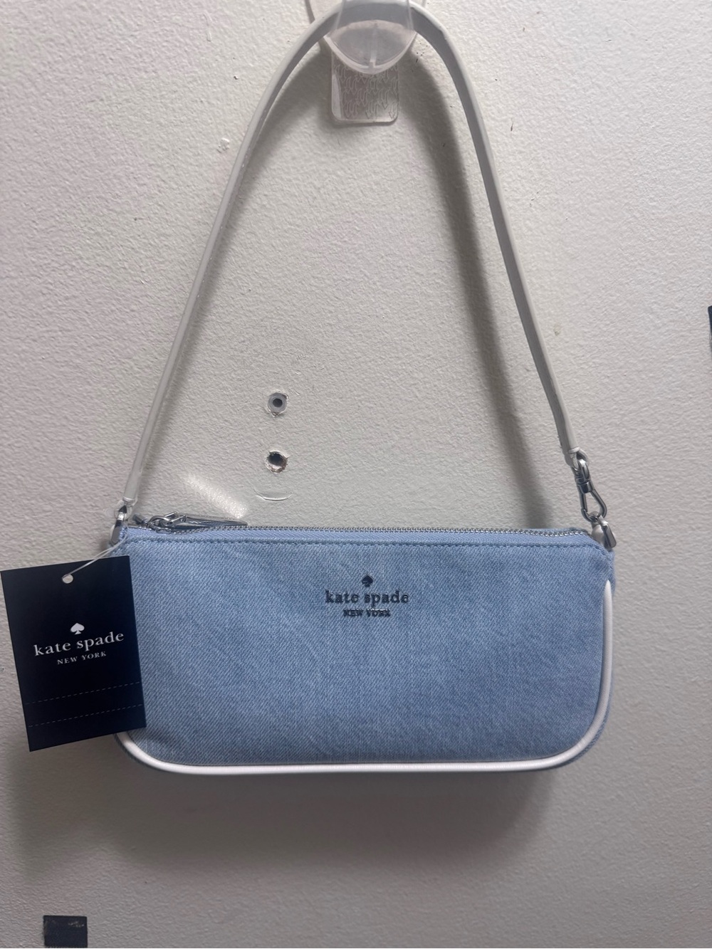 kate spade Light Blue Denim Mini Shoulder Bag with White Trim